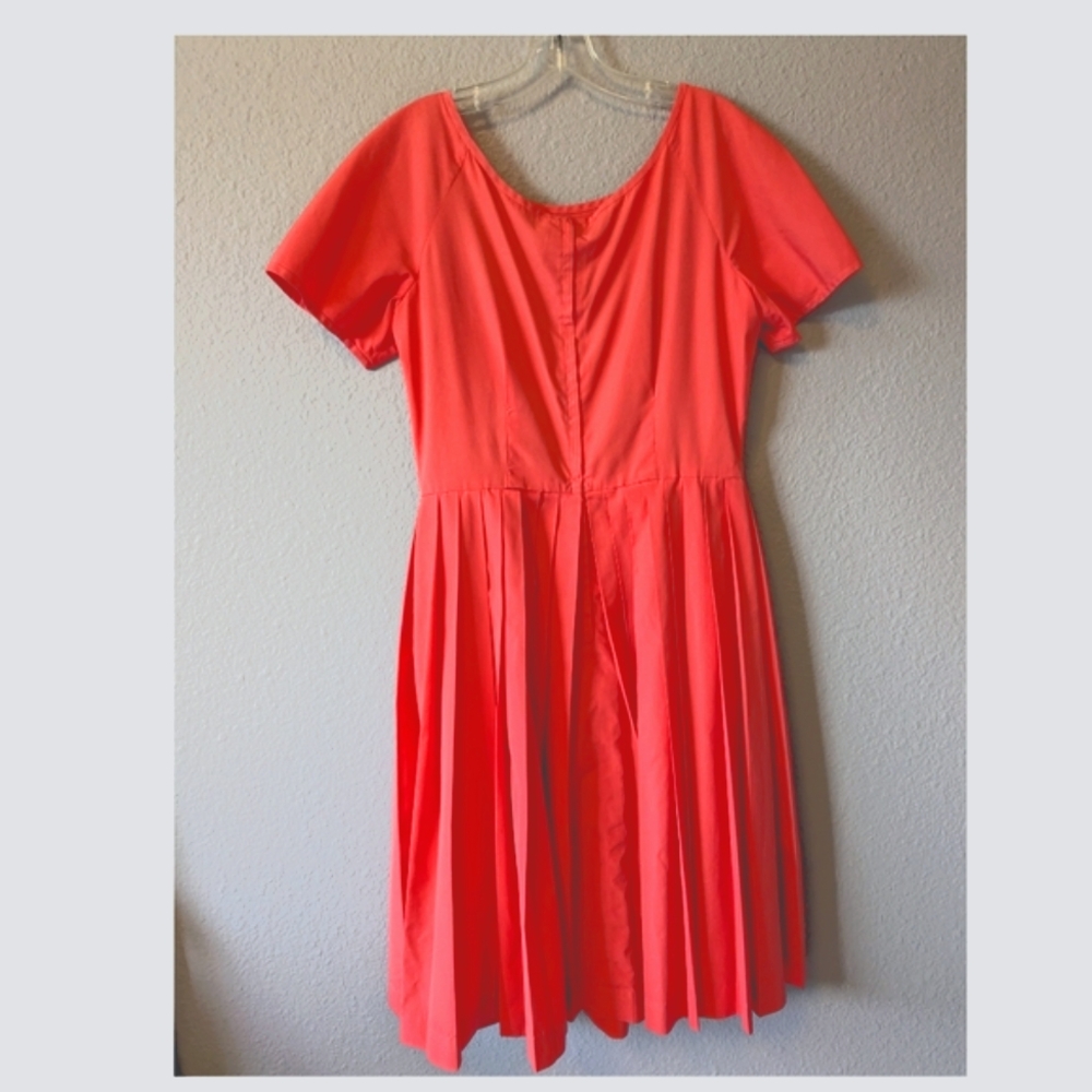 Vintage Elegant Orange Peach Dress Pleats Fit & Flare With Pockets Sz. L - Picture 5 of 10